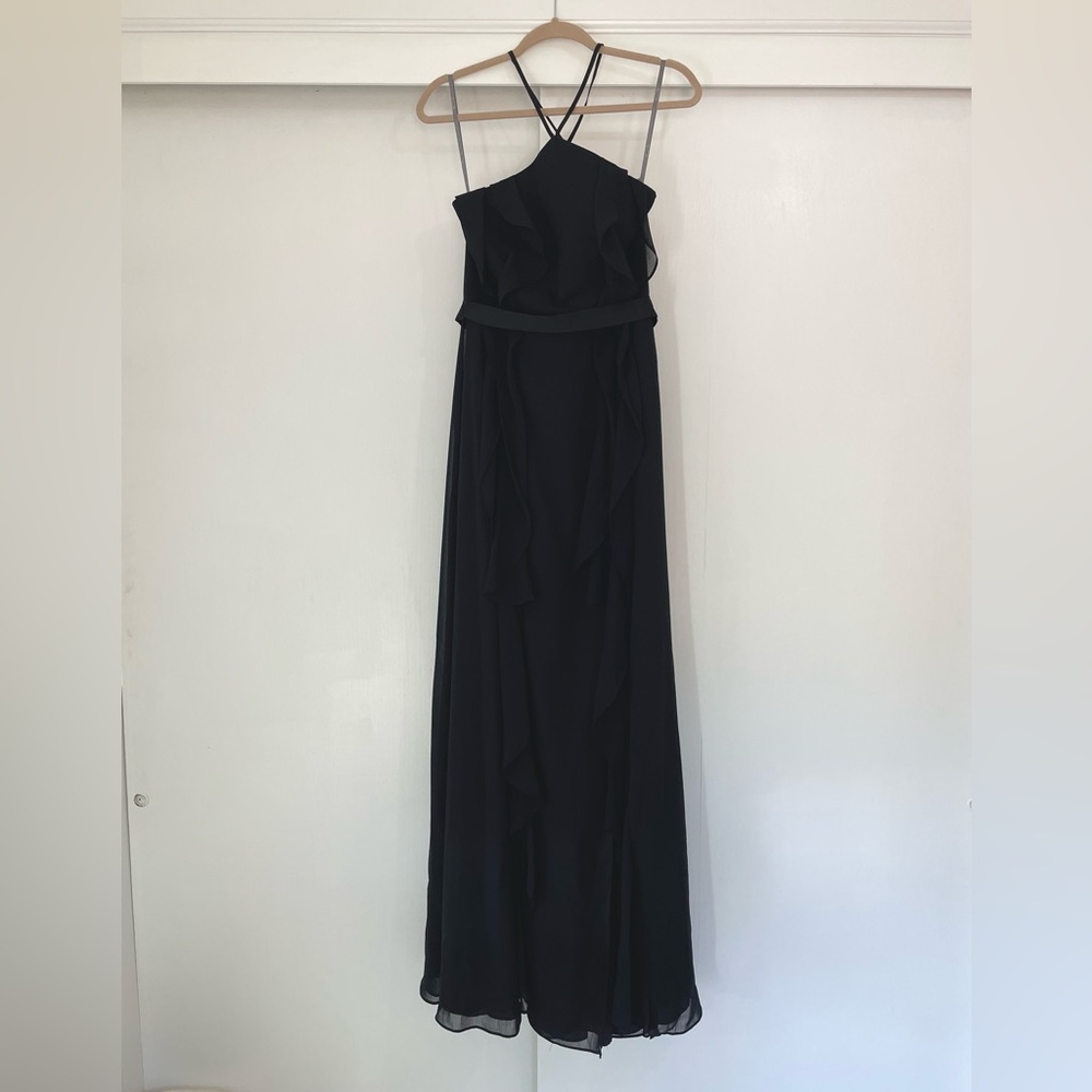 Vera Wang Black Chiffon Y Neck Dress